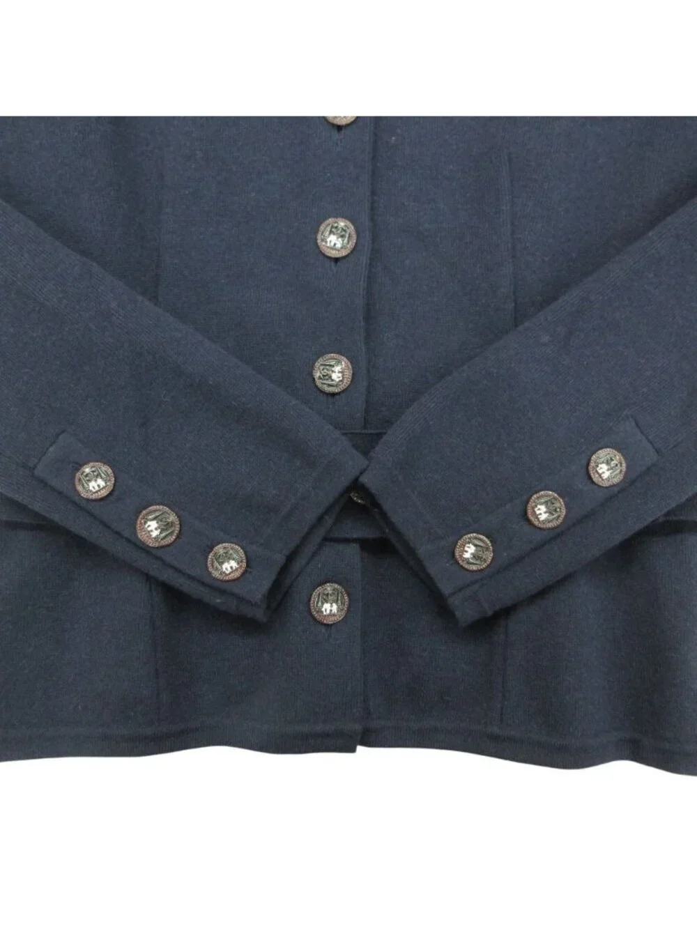 Chanel Cardigan Knit Jacket Elephant Button CC Logo Paris Bombay Metier Dahl